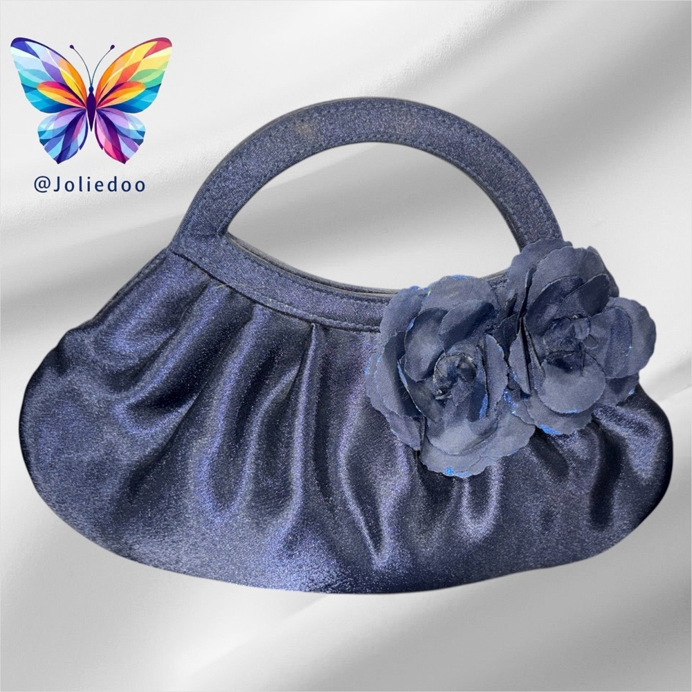 Elegant Blue Small Handbag with Floral Accent